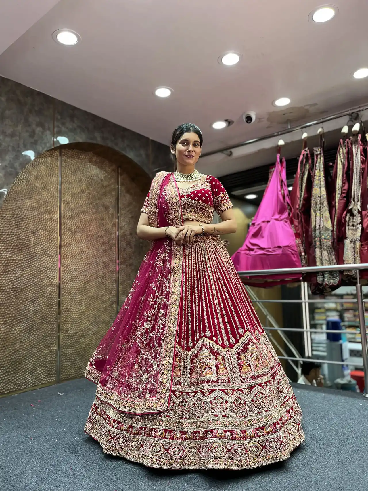 Micro fabric hot pink bridal lehenga