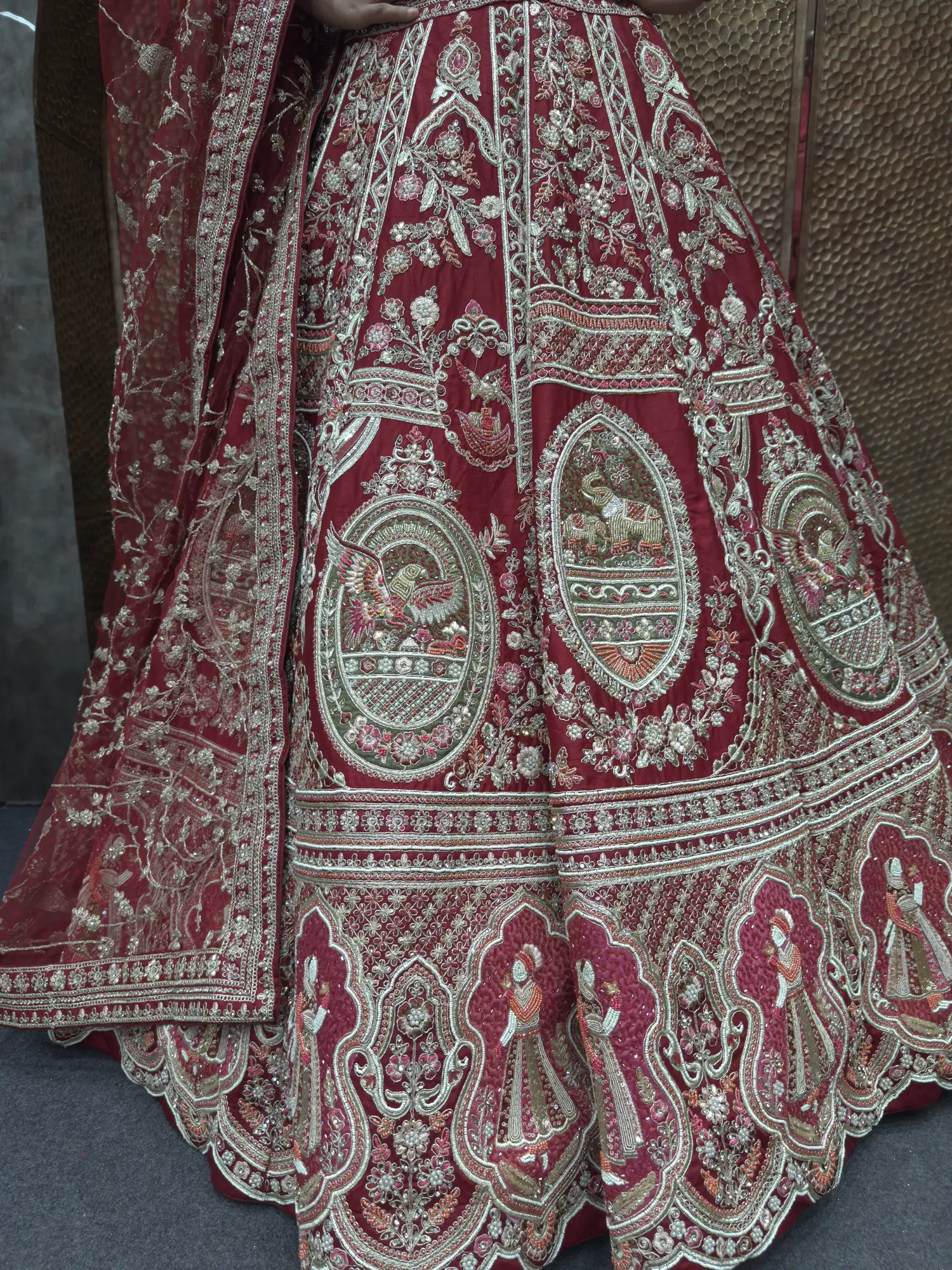 Heavy Work pattern Mehroon Bridal Wear