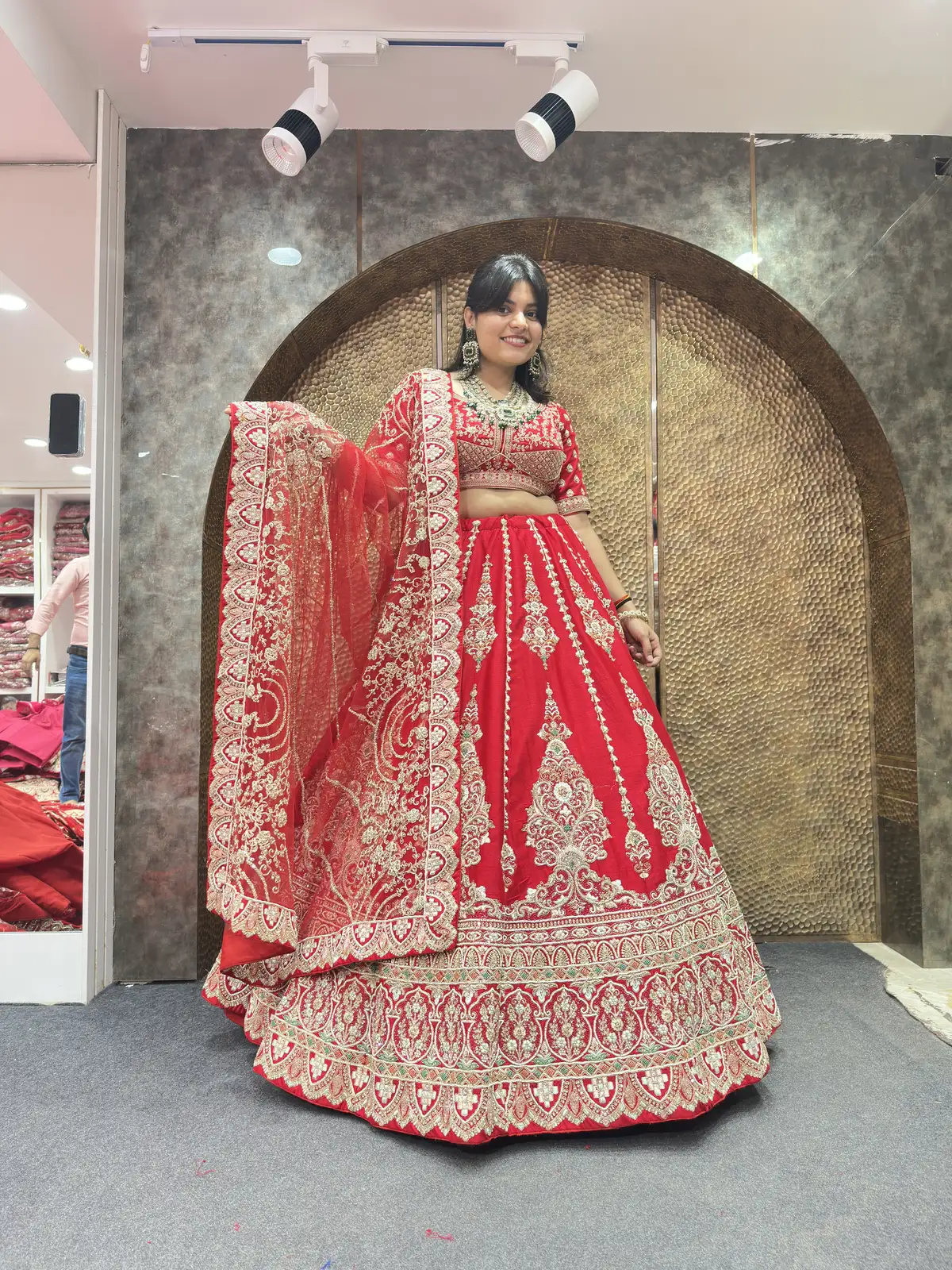 Latest Red Handwork lehenga with dabka work