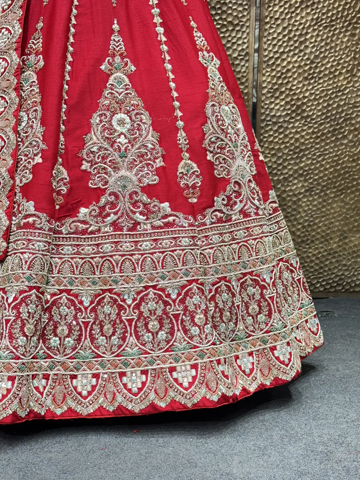 Latest Red Handwork lehenga with dabka work