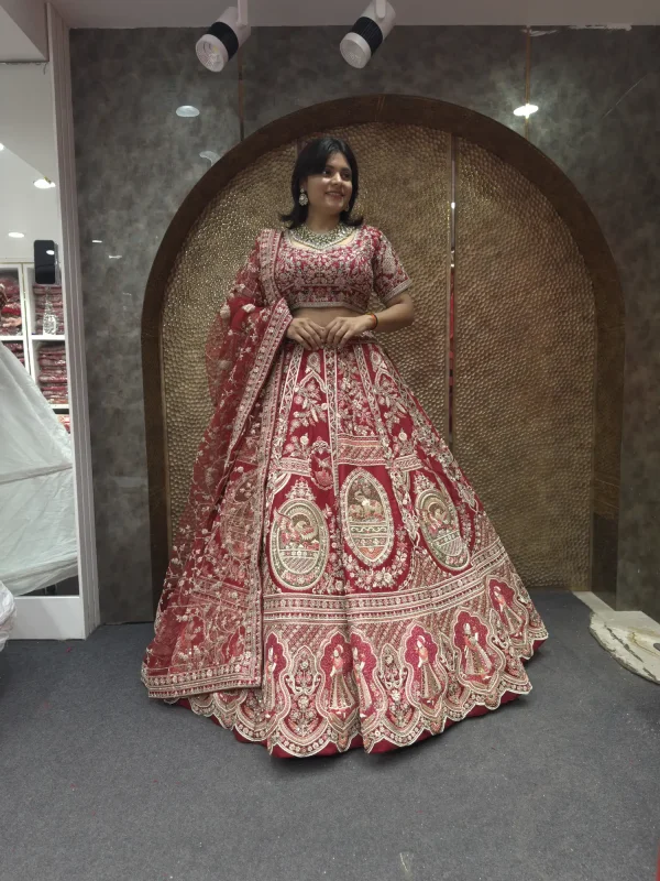 Heavy Work pattern Mehroon Bridal Wear
